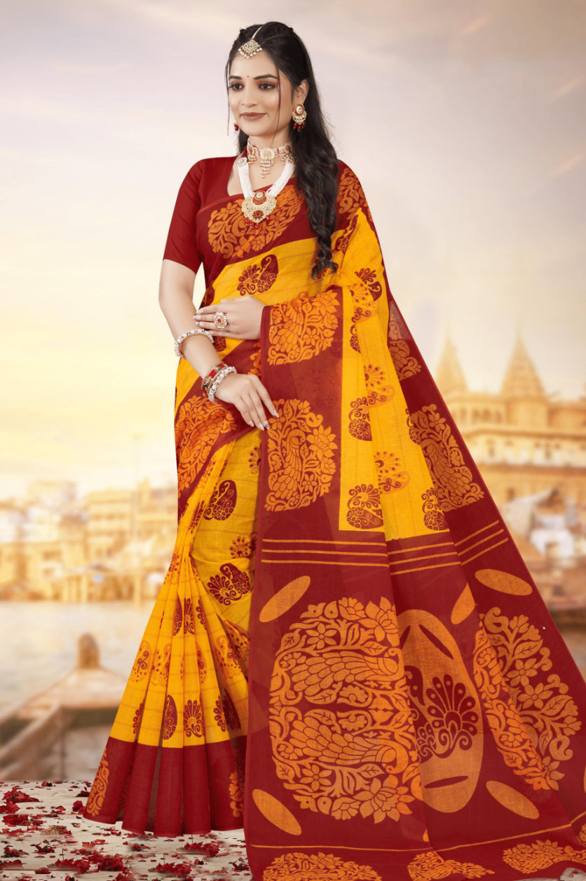 Monica Yellow & Red Traditional Saree