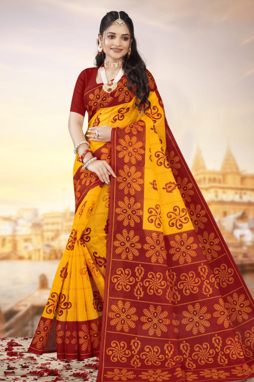 Monica Yellow & Red Saree Traditional Saree