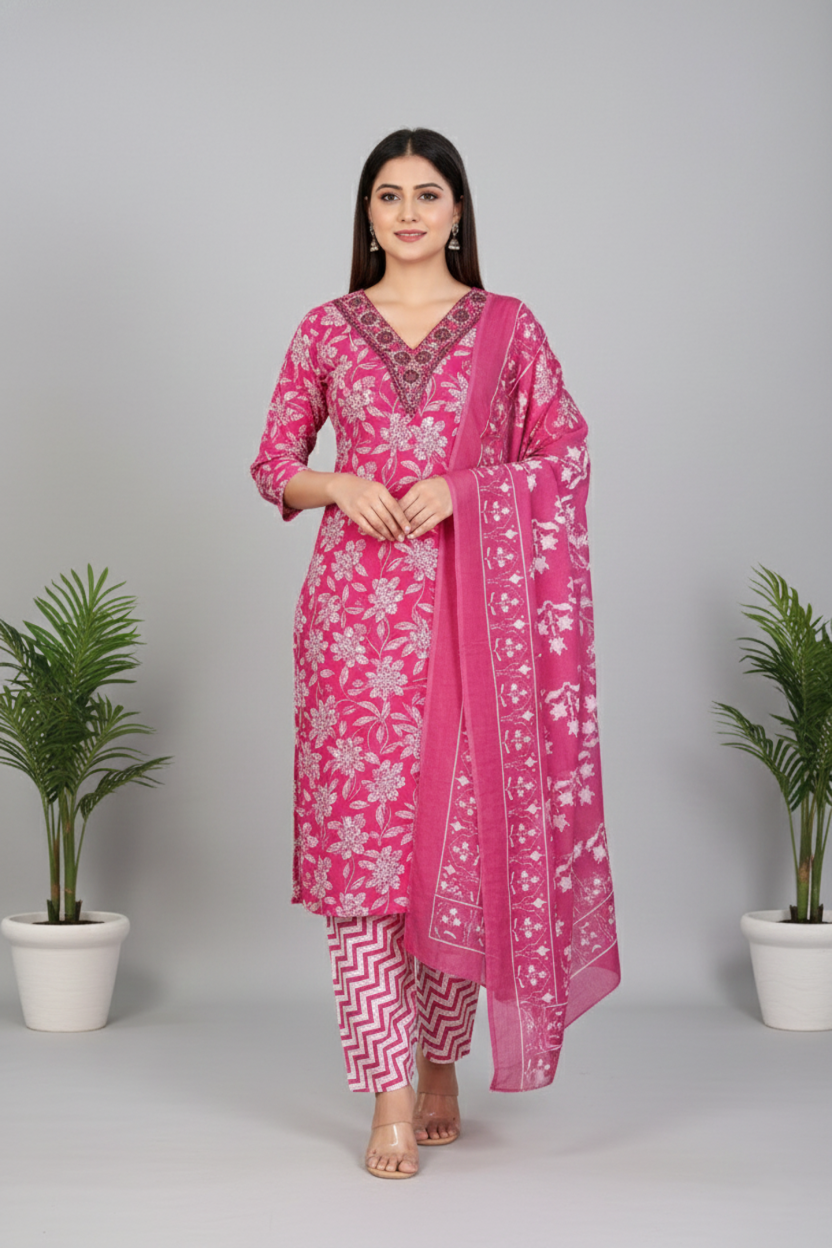 Pariza Cotton Printed Stitched Salwar Suit Pink 1007