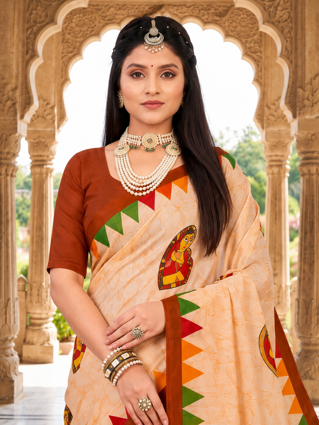 Digital Fashion Beige Idol Cotton Pritned Saree