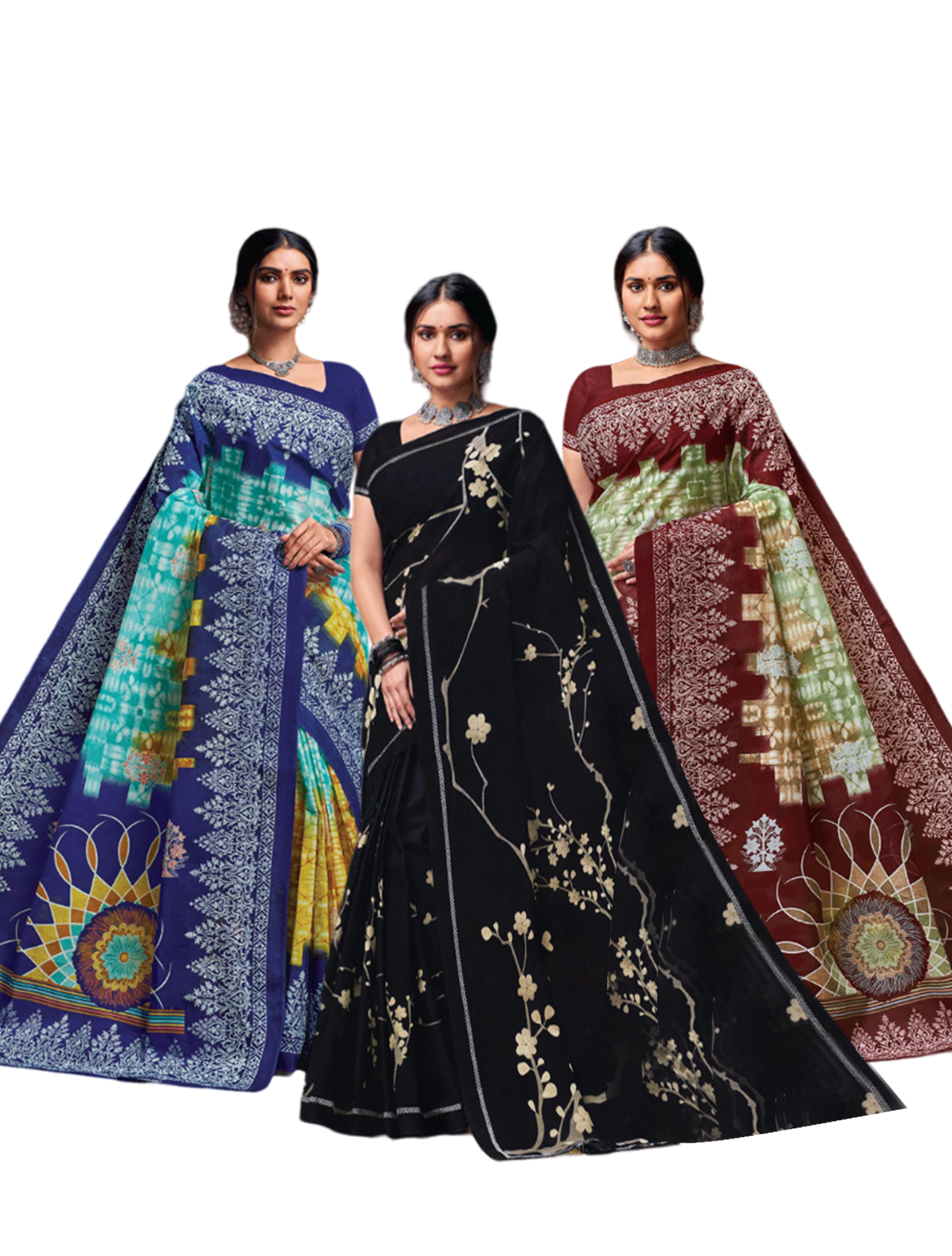 Cotton Printed Saree With Blouse Piece Set Of 3