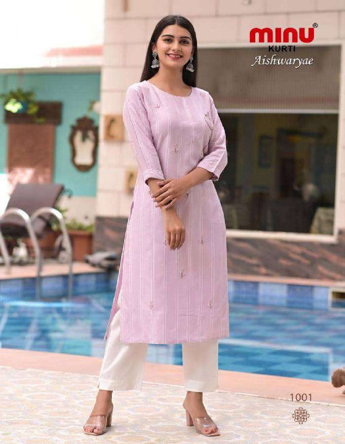 Minu Premium Rayon Hand Embroidered Long Kurti