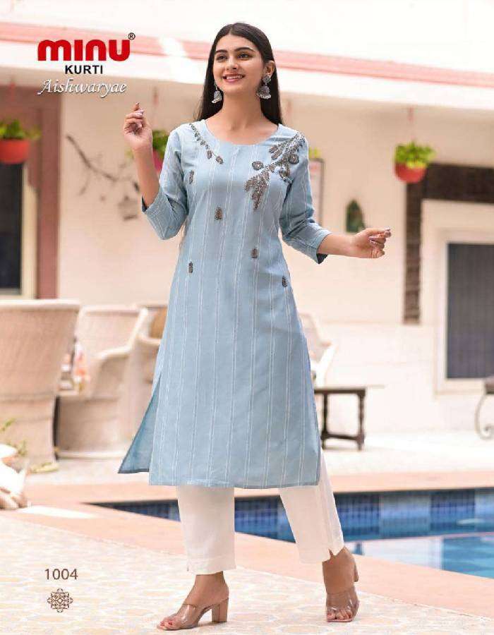 Minu Premium Rayon Hand Embroidered Long Kurti