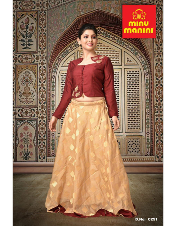 Minu Solid Fancy Silk Stitched Gown  (Red & Yellow)