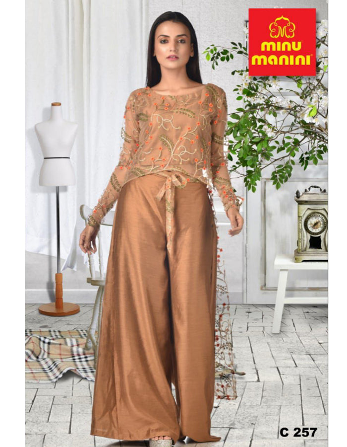 Minu Solid Fancy Silk Stitched Gown  (Rust)