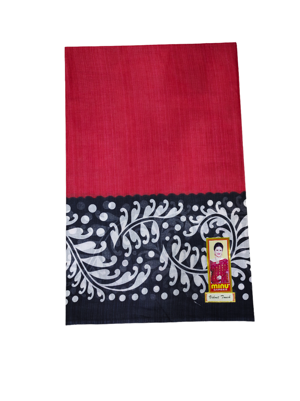 Velvet Cotton Saree in Red and Black Color with Beautiful Pattern