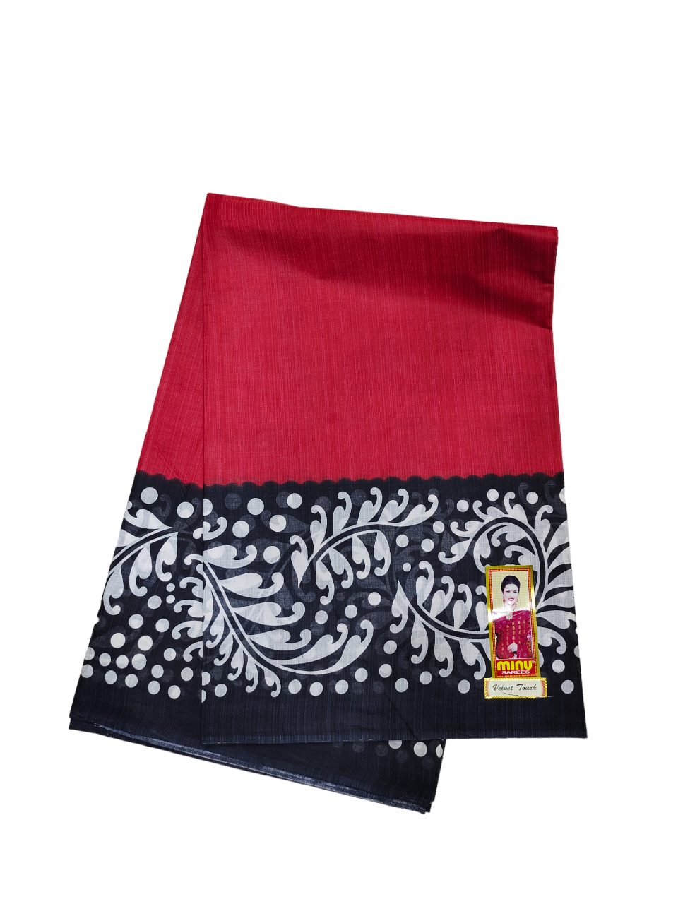 Velvet Cotton Saree in Red and Black Color with Beautiful Pattern