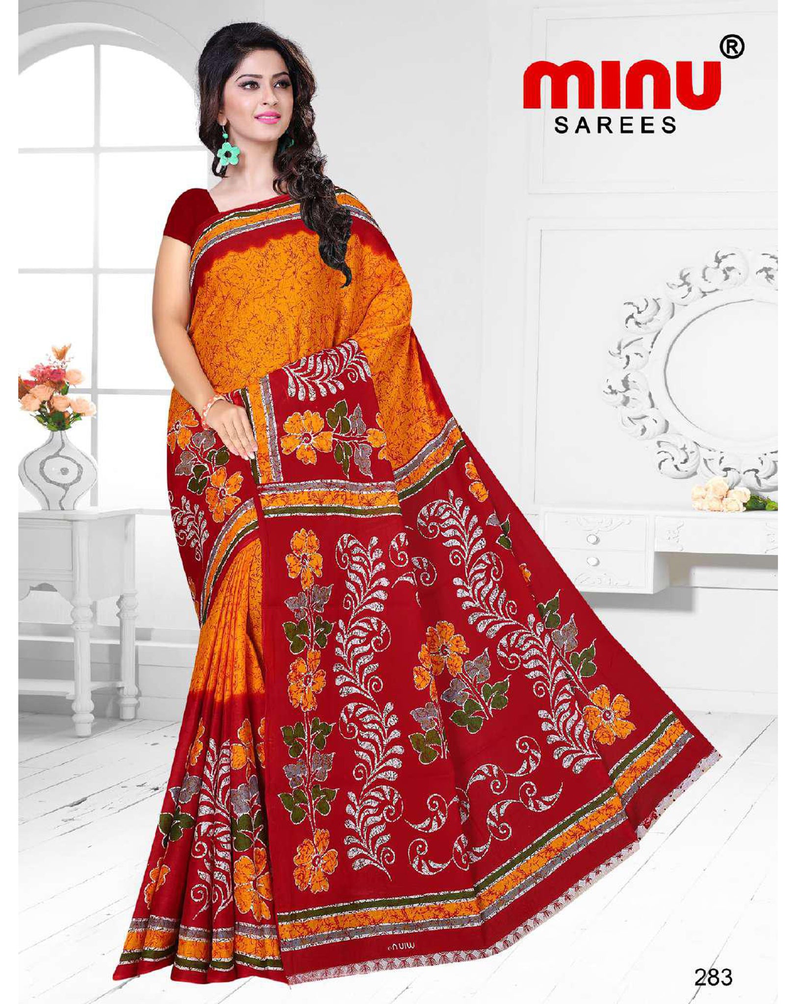 Minu Cotton Printed Designer Saree Without Blouse Piece