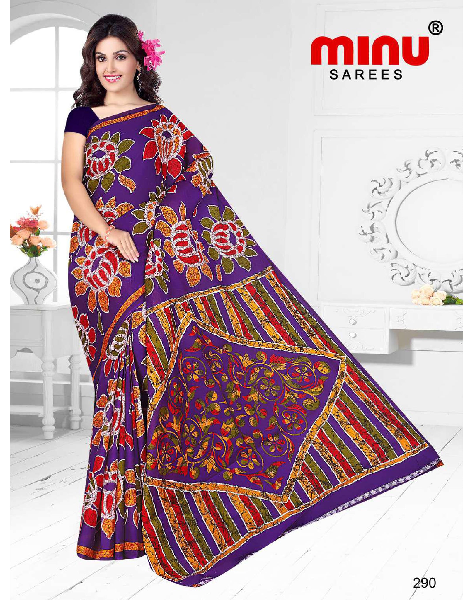 Minu Cotton Printed Designer Saree Without Blouse Piece