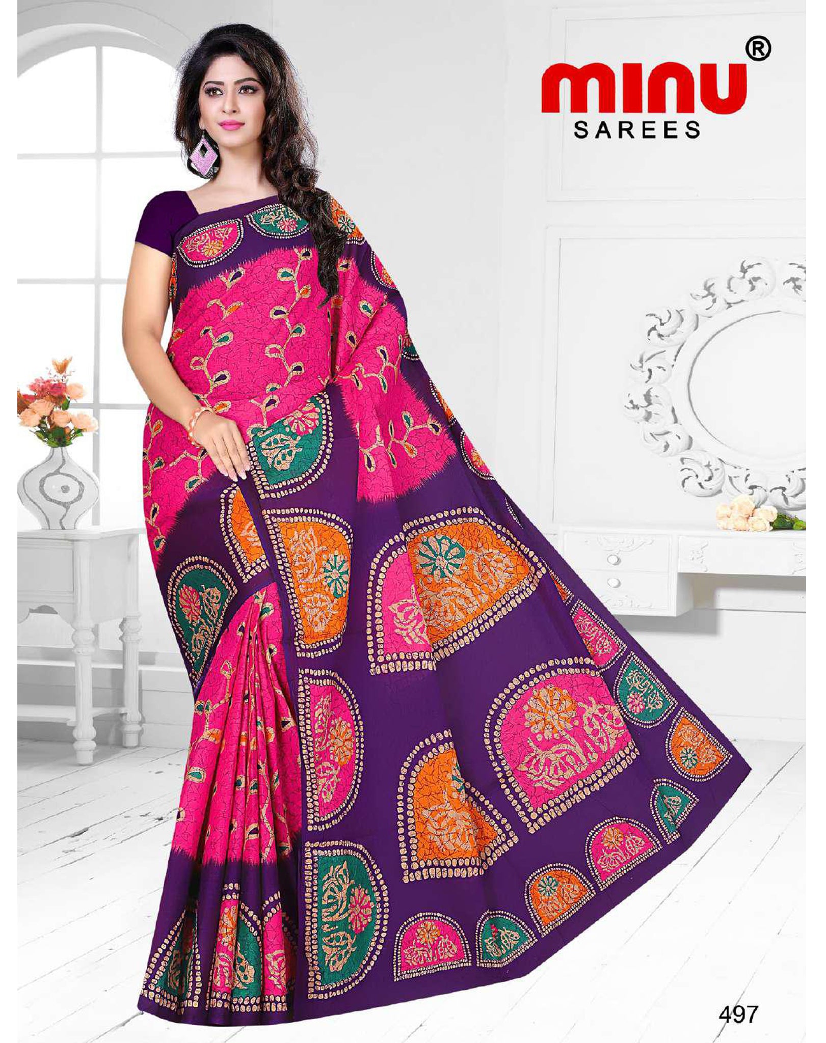 Minu Cotton Printed Designer Saree Without Blouse Piece