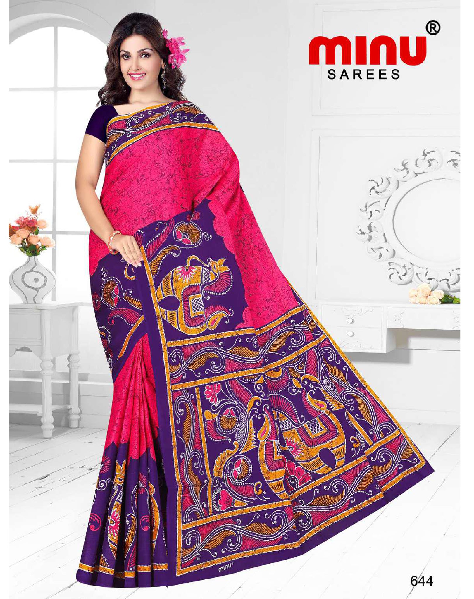 Minu Cotton Printed Designer Saree Without Blouse Piece