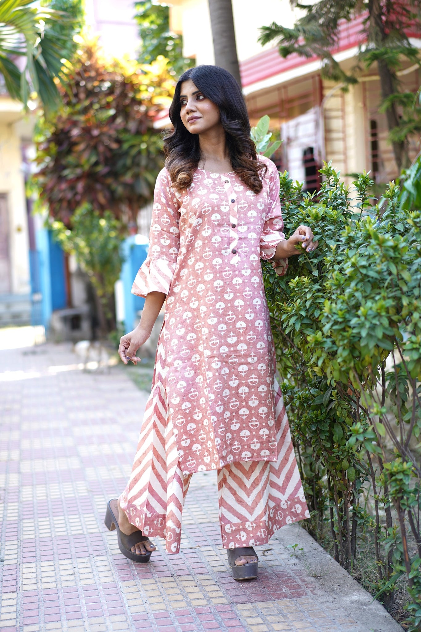 Light Pink Color Long Kurti with Sharara Pant